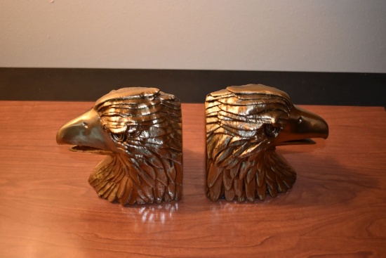 SPIRIT OF AMERICAN EAGLE HEAD BOOK ENDS, BRASS PLATED