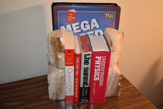 TRIBAL MARBLE BOOK ENDS, APPROX. 10"H W/BOOKS: