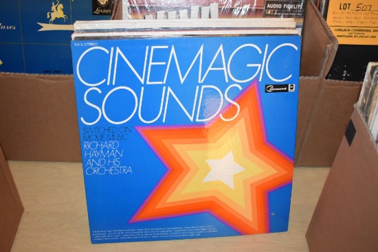 BOX W/45+ VINYL RECORDS: CINEMAGIC SOUNDS,