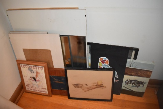 MIRROR, PRINTS, BOARD, PLASTIC SLATS, ETC.