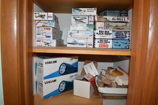 CONTENTS OF 2ND & 3RD SHELF: MODELS, VIDEO LIGHTS, ETC.