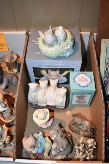 BOX OF MISC. PORCELAIN FIGURINES: RACOONS, MICE, ETC.