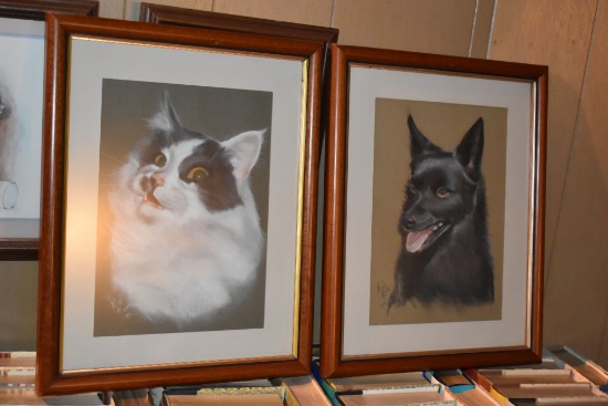 (2) WALL ART DECOR BY MEL TIESS: CAT, DOG,