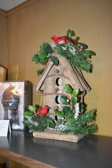 WOODEN BIRD HOUSE, APPROX. 14"T