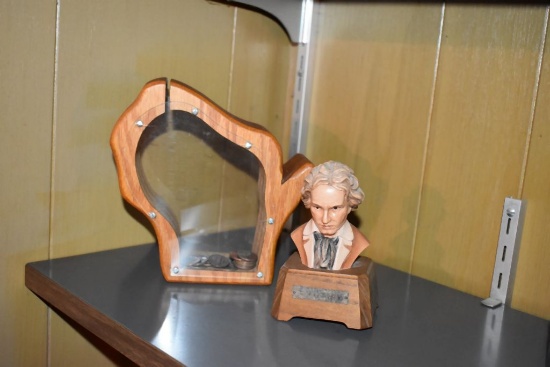 WISCONSIN WOODEN PIGGY BANK, WOODEN BEETOVEN MENUET