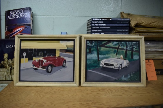 (4) PAINTED PICTURES OF VINTAGE CARS: MG'S,