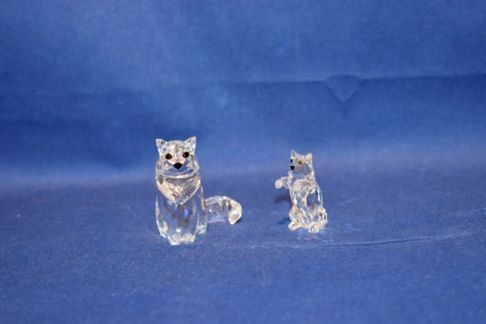 (2) SWAROVOSKI SILVER CRYSTAL CAT FIGURINES,