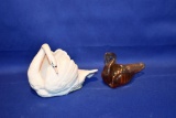 (2) SWAN FIGURINES, 1-WITH MARKING, 1-AMBER SWAN