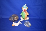 CLOWN & PIG BANKS, MISC. GLASS ITEMS (4) PCS