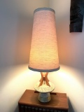 MCM TEAK & CHALKWARE LAMP, APPROX. 42-1/2
