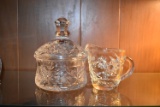 VINTAGE ETCHED STAR CLEAR HEAVY GLASS CRYSTAL GLASS CANDY DISH WITH LID