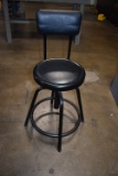 SHOP STOOL, BLACK FRAME, BLACK VINYL SEAT,