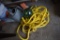 METAL SPRINKLING CAN, HEAVY YELLOW ROPE & GLASS
