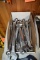 BOX OF ASSORTED RING SPANNERS, COMBINATION WRENCHES,