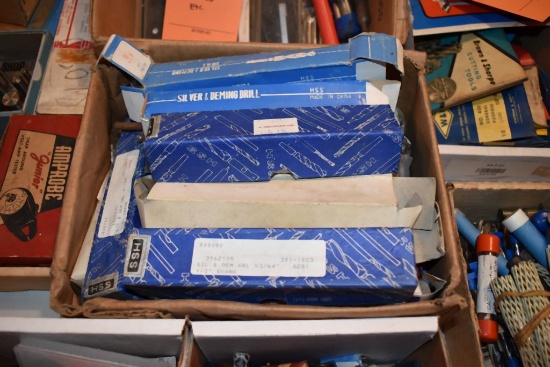 BOX W/MISC. ITEMS: SILVER & DEMING DRILL,
