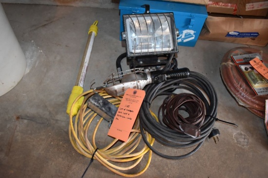HALOGEN WORK LIGHT & EXTENSION CORDS, ETC.