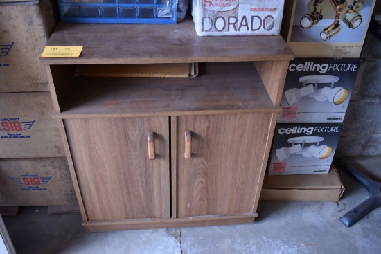 BROWN WOODGRAIN CABINET SHELF & 2 DOOR STORAGE