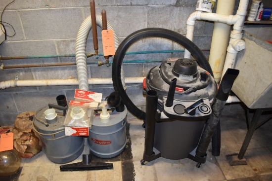 (2) DAYTON SHOP VACS, 5 GALLON, HOOVER SHOP VAC
