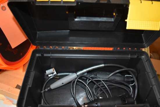 PLASTIC TOOLBOX WITH DREMEL TOOLS AND ACCESSORIES