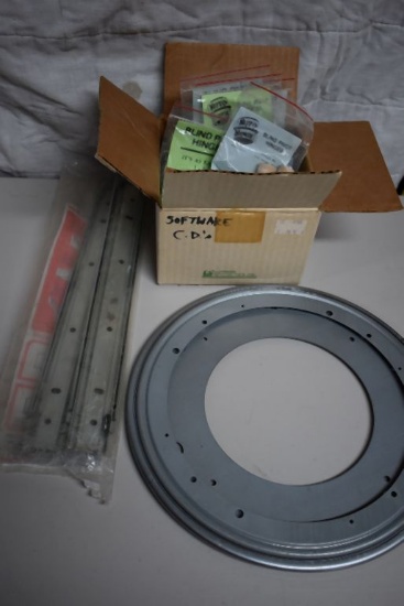 BOX OF BLIND PIVOT HINGES, PAIR OF DRAWER SLIDES AND