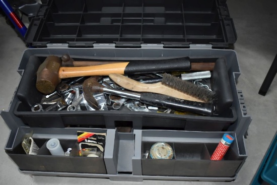LARGE CRAFTSMAN PLASTIC TOOLBOX WITH CONTENTS;