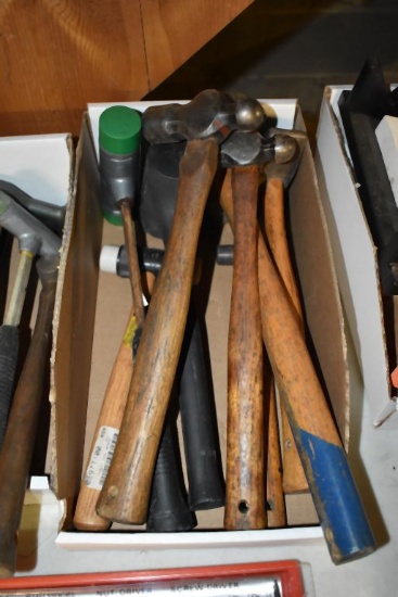 BOX OF ASSORTED HAMMERS (BALL PEEN, MALLETS, ETC.)
