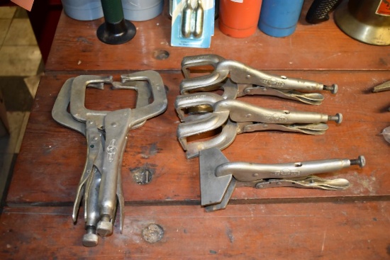 MISC. VICE CLAMPS (5): VISE GRIPS, WELDING CLAMP,