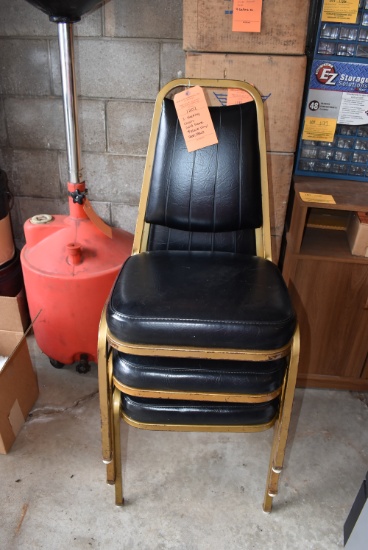 (3) STACKING CHAIRS, GOLD FRAME WITH BLACK VINYL SEAT/BACK