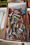 BOX W/MISC.: SINGLE & DOUBLE END MILLS, DRILL BITS,