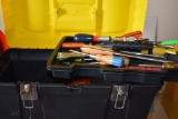 PLASTIC TOOL BOX WITH LARGE ASSORTMENT OF HAND TOOLS