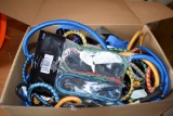 BOX OF BUNGEE CORDS AND TIE DOWNS