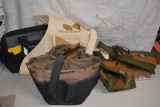 ASSORTED APRONS AND TOOL BAGS