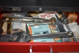 CONTENTS OF TOP DRAWER; LARGE PLIERS, WRENCH, AWL, ETC.
