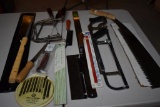 ASSORTED PULL SAWS, HACK SAWS, COPING SAWS, BLADES, ETC.