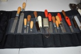 ASSORTED WOOD AND METAL FILES IN CANVAS ORGANIZER