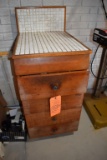 FIVE DRAWER WOODEN CABINET WITH CONTENTS IN DRAWERS