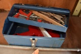 METAL TOOLBOX WITH DRILL AND MISC.
