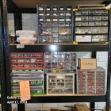 LARGE ASSORTMENT OF HARDWARE ON TWO SHELVES IN