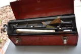 METAL TOOL BOX WITH TRAY AND MISC. HAND TOOLS,