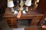 SMALL WOODEN DESK WITH GLASS TOP, 44