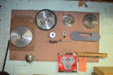 TOOL BOARD W/MISC. SAW BLADES AND PUSH THROUGHS