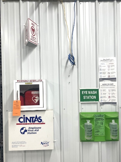 LOT TO INCLUDE; EMERGENCY DEFIBULATOR, CINTAS FIRST AID & SAFETY KIT, AND EYE WASH STATION