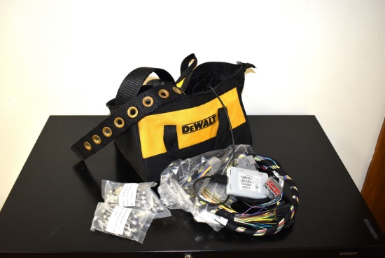 DEWALT TOOL BAG WITH CONTENTS; ENPHASE CELL MODEM-MI-06-SP-05, MISC. WIRING, HEX SCREWS, ETC.