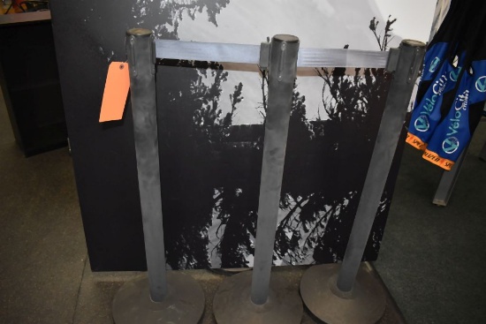 (3) STANCHIONS WITH GRAY RETRACTABLE BELTS