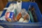 PLASTIC BIN WITH ASSORTED SUPPLIES; WIPES, TAPE,
