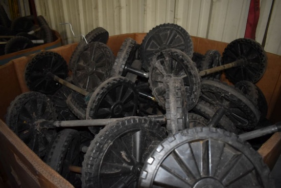 GAYLORD FULL OF PLASTIC WHEELS ON AXLES