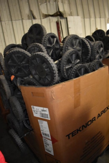 GAYLORD FULL OF PLASTIC WHEELS ON AXLES