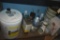 CONTENTS OF BOTTOM SHELF, ACETONE, LUBE,