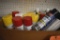 BOX WITH ASSORTED ITEMS; RUST-O-LEUM SPRAY PAINT,