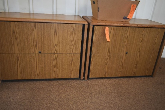 (2) WOOD VENEER HORIZONTAL TWO DRAWER FILE CABINETS,